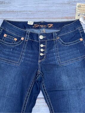Seven7 Dark Blue Flare Jeans with Button Fly